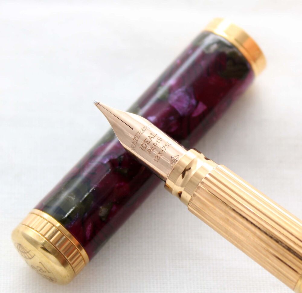 5258 Watermans Lady Agatha Fountain Pen in Purple and Jade Marble, Smooth Medium 18ct FIVE STAR Nib.