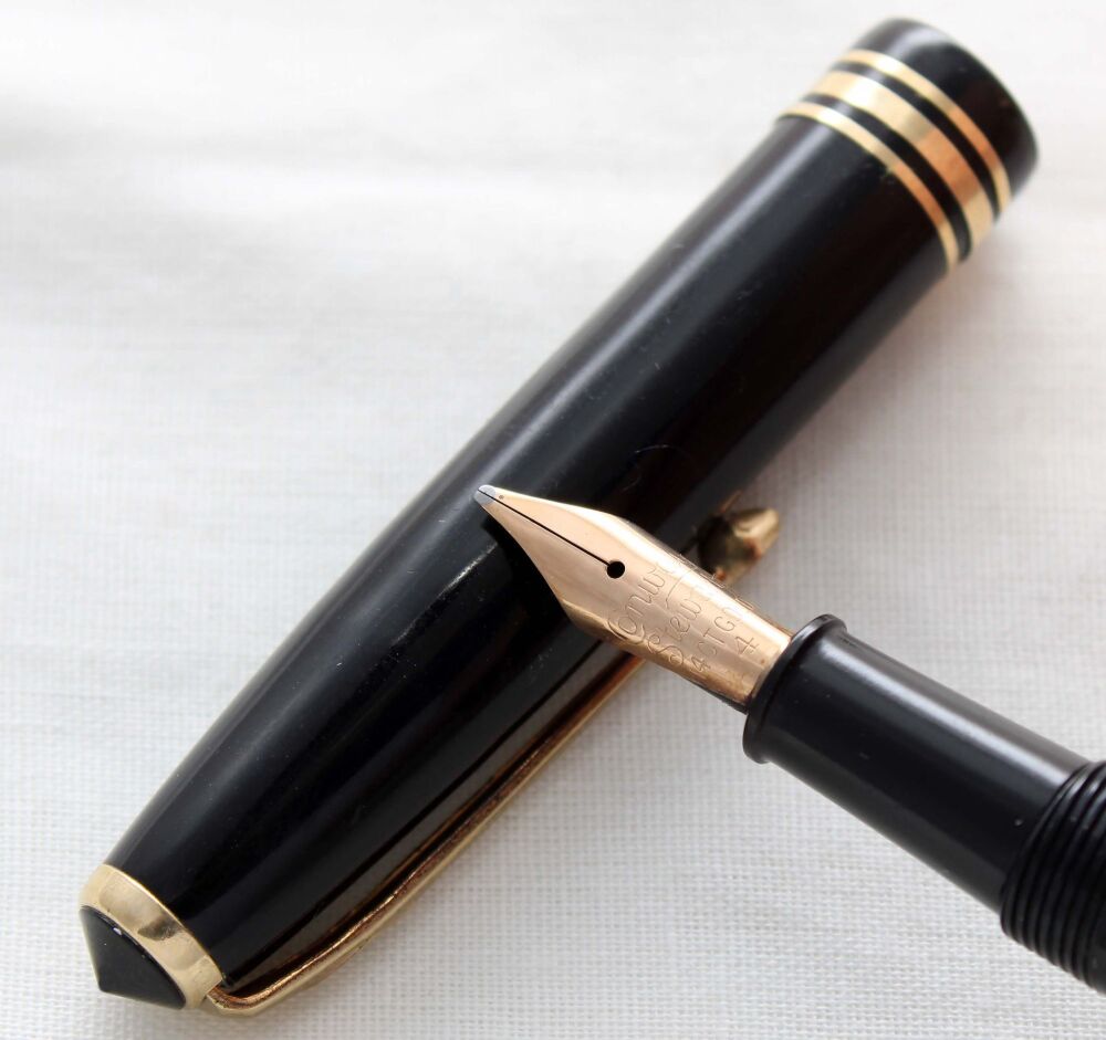 5272 Conway Stewart No.73 in Classic Black, Smooth Broad Italic FIVE STAR Nib.