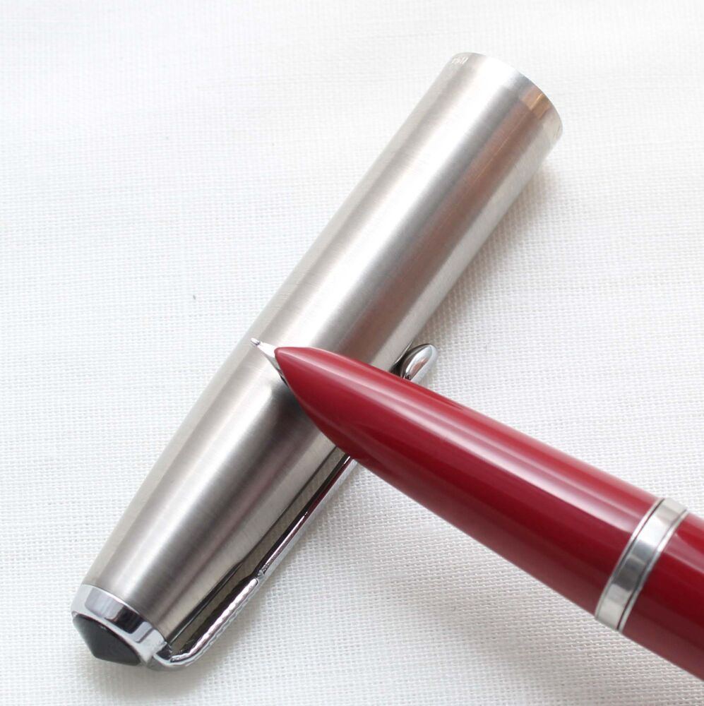 5416M Parker 41 Aerometric in Coral Red with a Lustraloy Cap. Fine Nib.