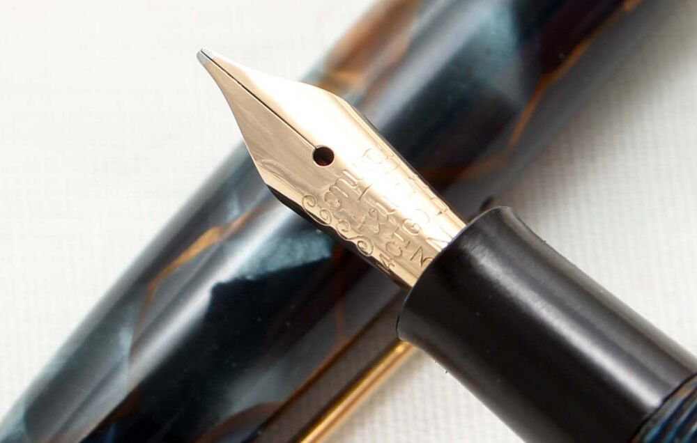 5547 Conway Stewart No.12 in Gold Veined Blue Marble. Medium FIVE STAR Nib.