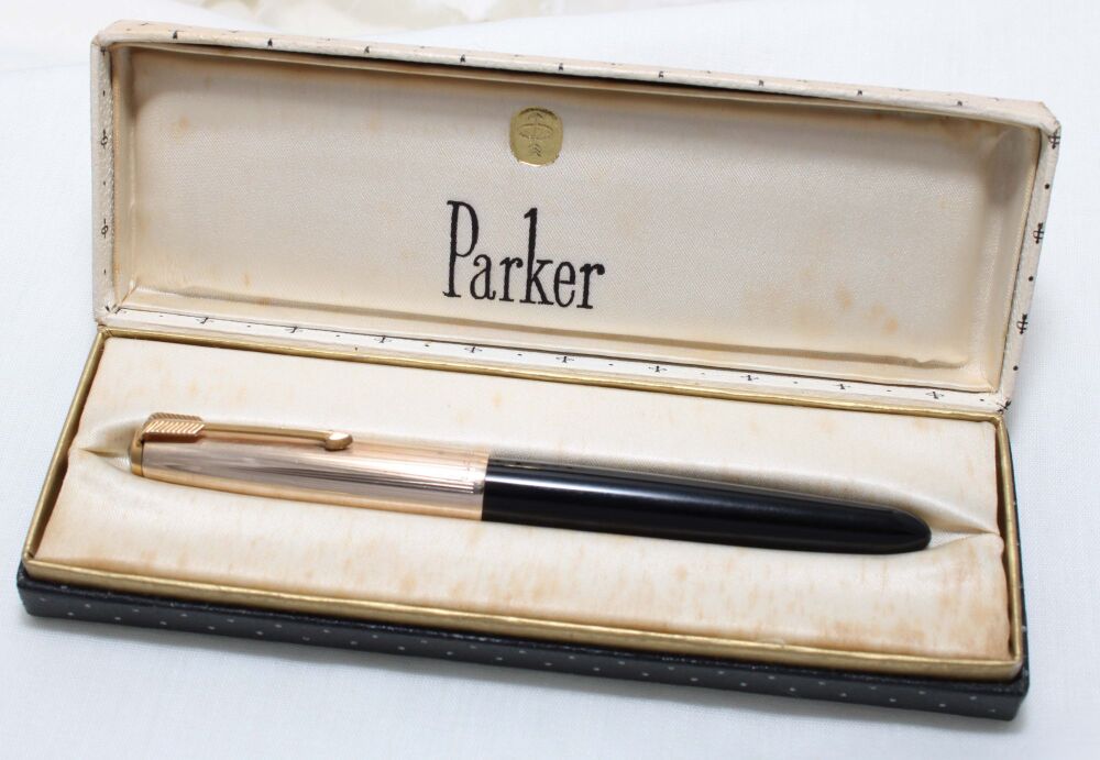 5431 Parker 51 Aerometric in Black with a Rolled Gold Cap. Medium FIVE STAR Nib.