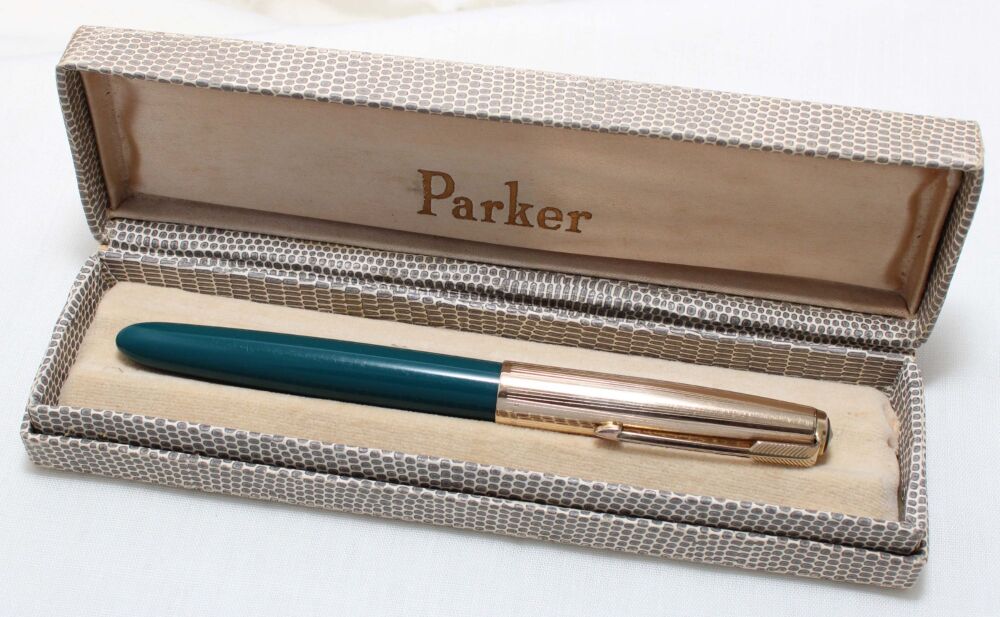 5430 Parker 51 Aerometric in Teal Blue with a Rolled Gold Cap. Medium FIVE STAR Nib.