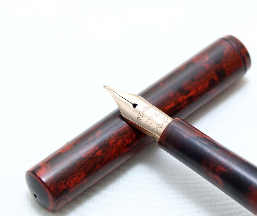 5442 Watermans Ideal No.14 Eyedropper in Mottled Red Hard rubber. Fabulous Fine Full Flex FIVE STAR Nib.