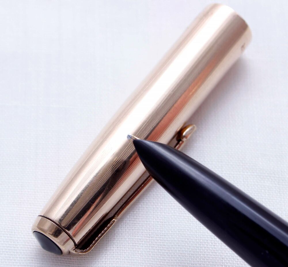 5459 Parker 51 Aerometric in Black with a Rolled Gold Cap. Broad FIVE STAR NIB.