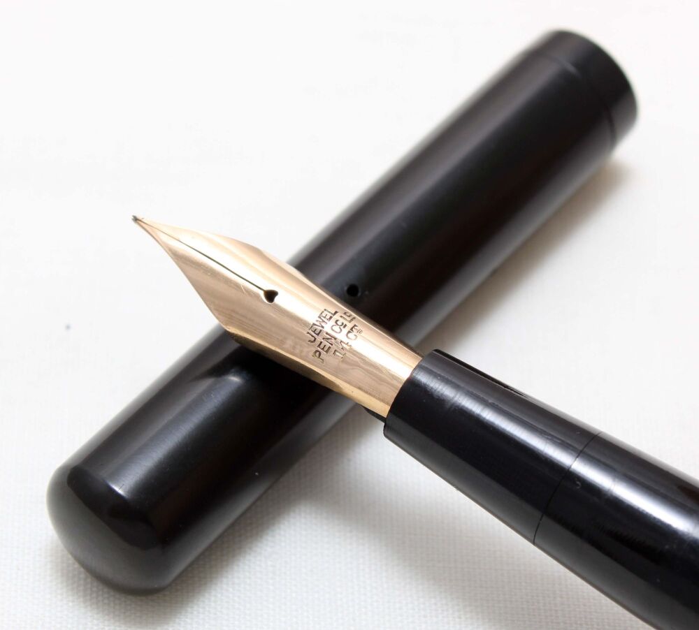 5456 Rare Oversize Jewel No.6 Eyedropper in Black Hard Rubber. HUGE Fine Flex FIVE STAR Nib.