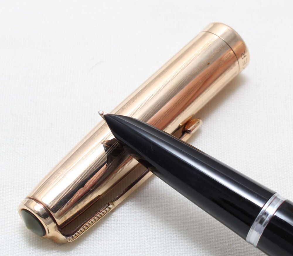 5468 Parker 51 Aerometric in Black with a Rolled Gold Cap. Medium FIVE STAR Nib.