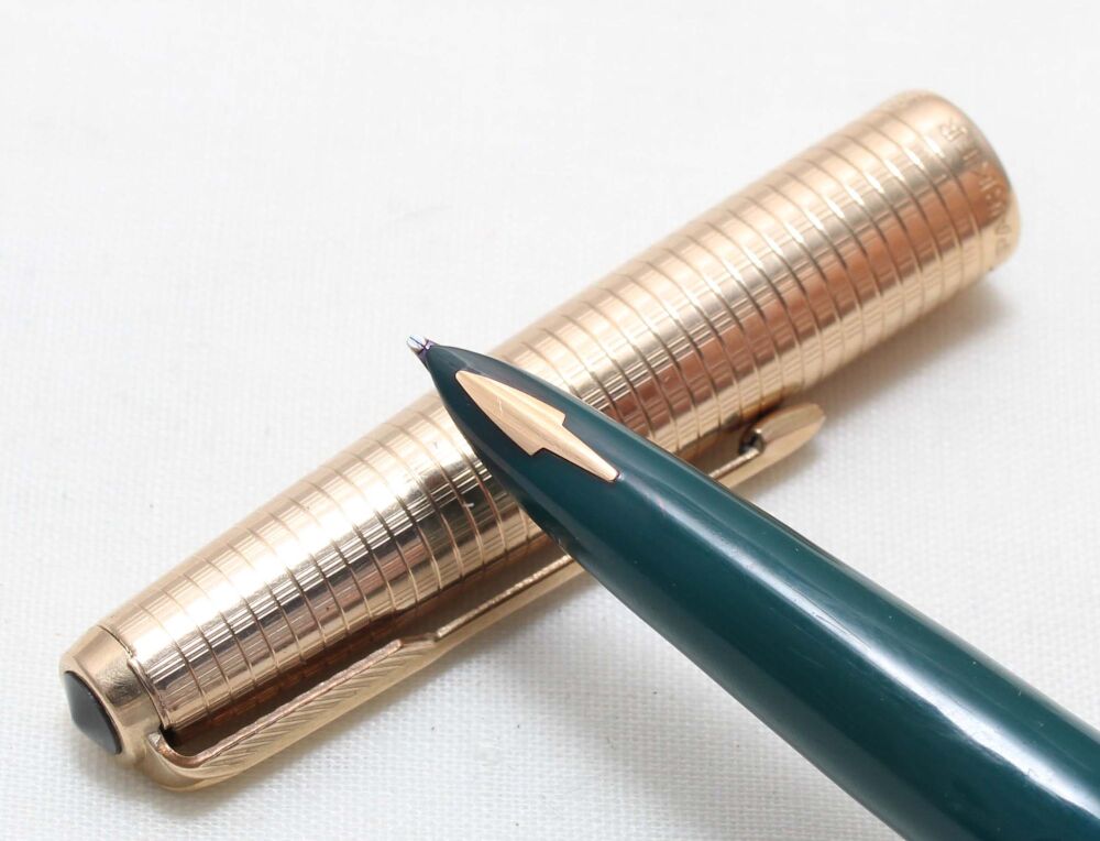5481 Parker 61 Consort in Teal Blue with a Rolled Gold. Cap Medium FIVE STAR Nib.