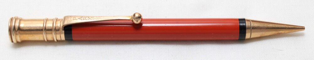 5482 Parker Duofold Propelling Pencil in Chinese Red with Gold filled trim. c1925.