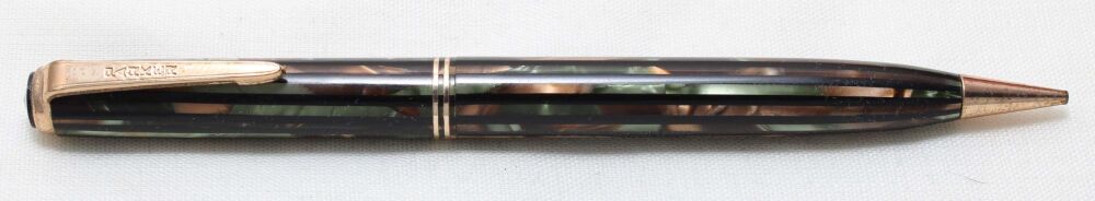 5486 Parker Duovac Propelling Pencil in Green, Black and Golden Pearl.  c1940.