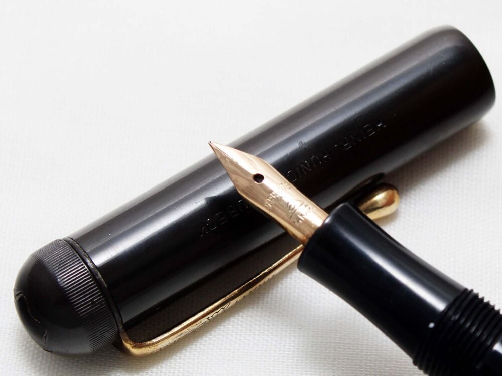 5495 Early Montblanc Simplo Button Filling Fountain Pen in Black. Fine Full Flex FIVE STAR Nib.