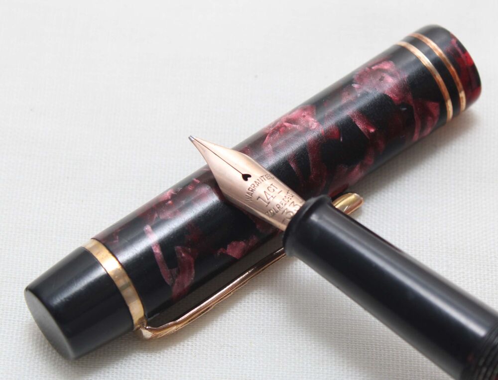 5500 Onoto "The Pen" No.6233 in Burgundy Marble. Superb Fine Full Flex FIVE STAR Nib.