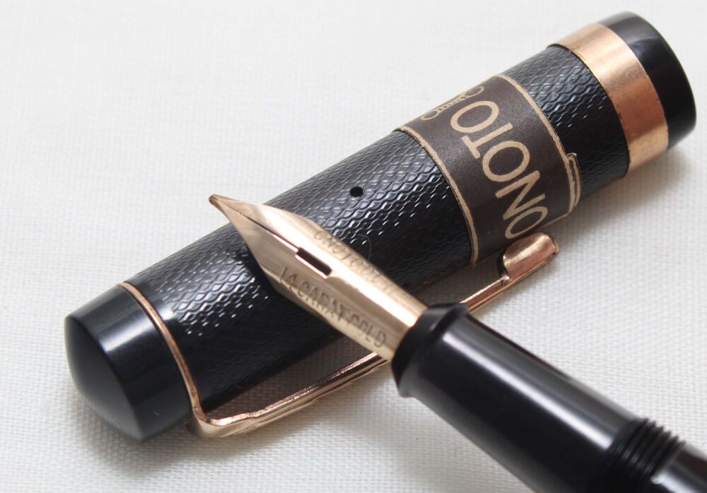 5502 Onoto "The Pen" No.6234 in Black Celluloid. Superb Fine Flex FIVE STAR Nib. Mint.