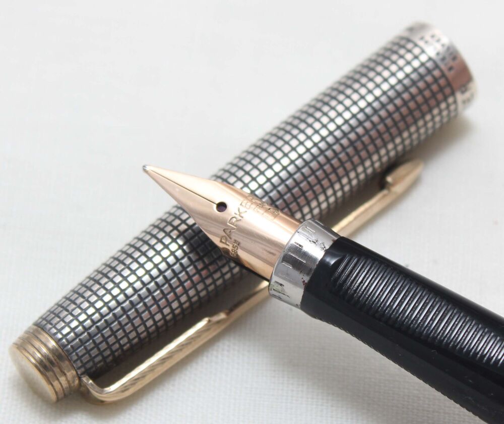 5517 Parker 75 in Sterling Silver Cisele, Rare Flat Tassie Model, Medium FIVE STAR Nib.