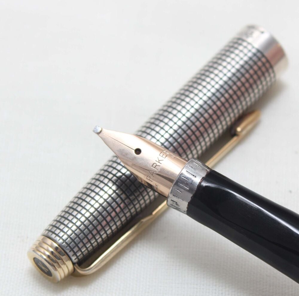 5516 Parker 75 in Sterling Silver Cisele, Fabulous Broad Stub FIVE STAR Nib.
