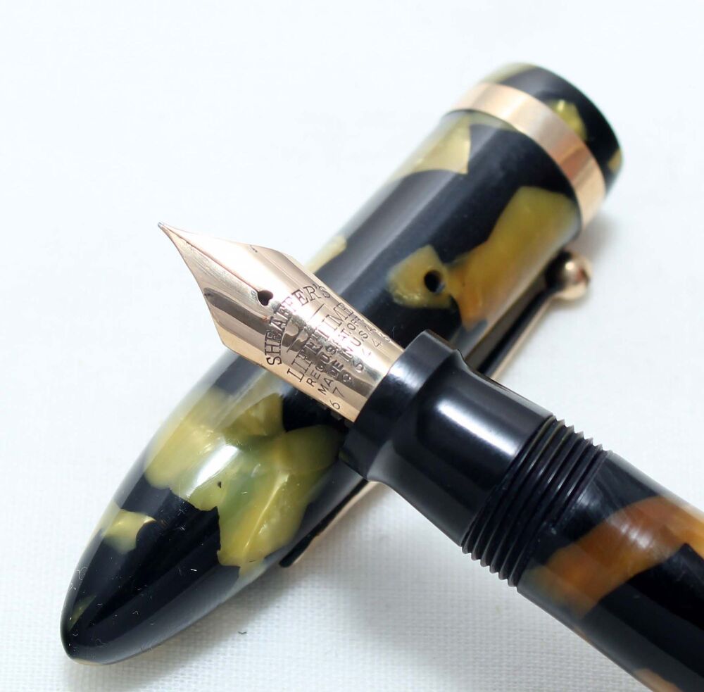 5527 Sheaffer Lifetime Balance Senior in Black and Pearl Marble, Extra Fine FIVE STAR Nib.