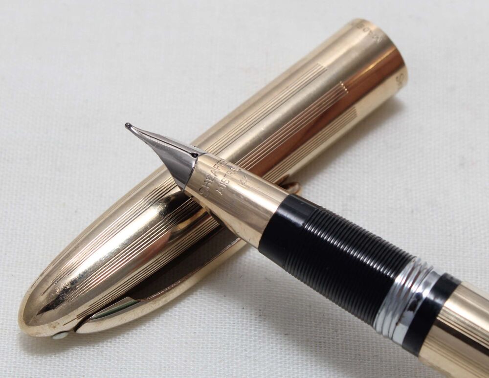 5543 Sheaffer Admiral Snorkel White Dot Fountain Pen in Rolled Gold, Smooth Fine FIVE STAR Nib.