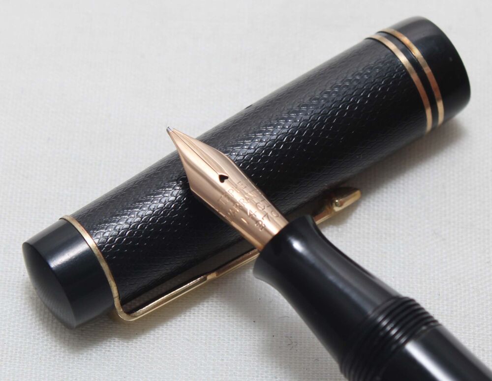 5549 Stephens Leverfil 270 Fountain Pen in Black Celluloid, Medium Semi Flex FIVE STAR Nib.