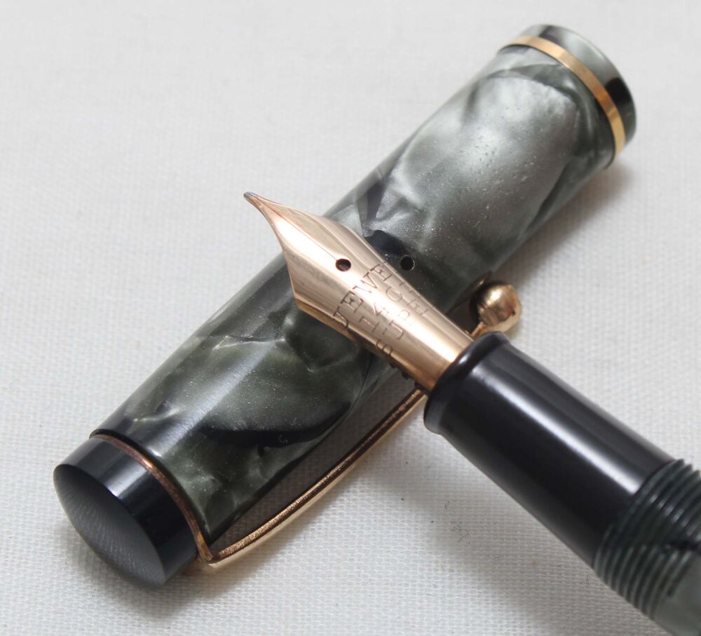 5554 Jewel No.56 Fountain Pen in Grey Marble. Fine Flex FIVE STAR Nib.