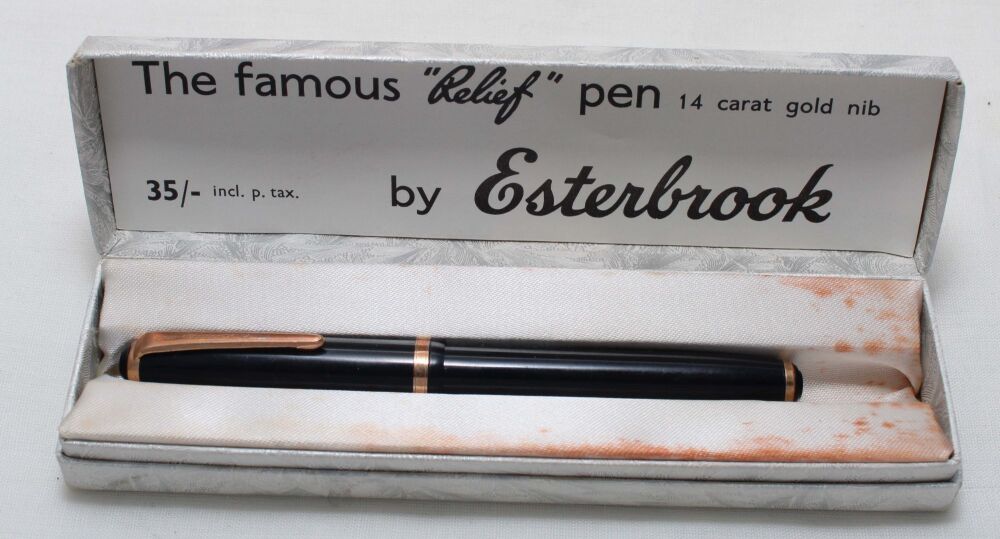 5559 Esterbrook Relief Fountain Pen (Made by Conway Stewart). in Black with Gold Filled trim, Fabulous Fine Oblique Italic FIVE STAR Nib.