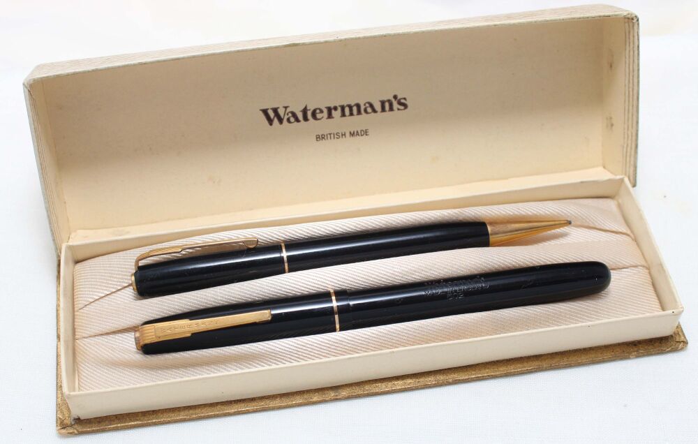 5582 Watermans 502 Fountain Pen and Pencil Set in Classic Black,  Superb Fine Flex Nib.