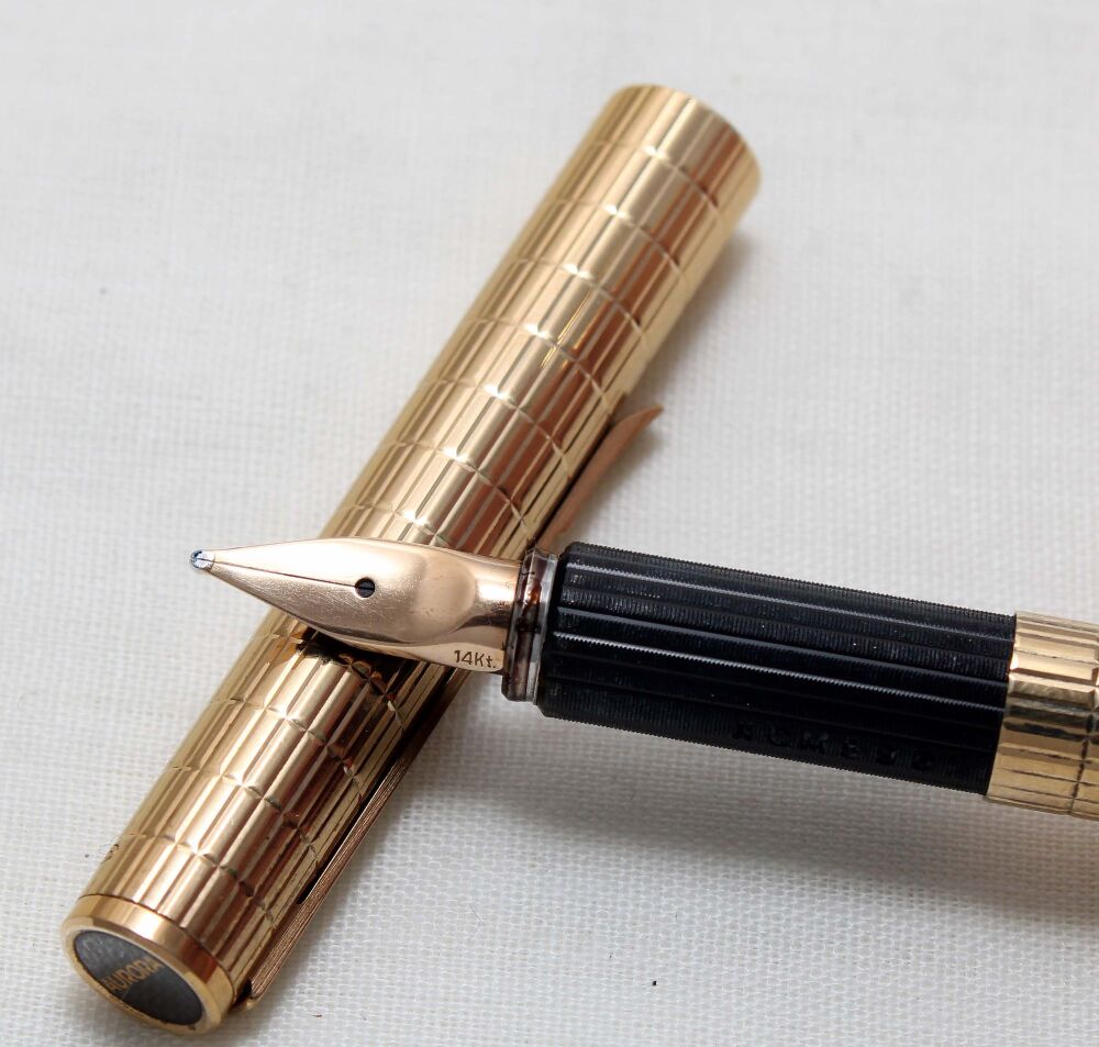 5572 Aurora Hastil Fountain Pen in Rolled Gold. 14ct Broad FIVE STAR Nib.