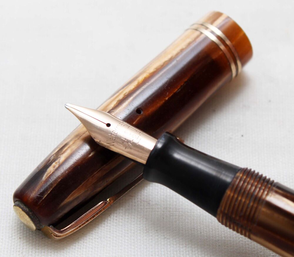5603 Watermans 512V Fountain Pen in Light and Dark Brown Marble. Smooth Medium Flexible FIVE STAR Nib.