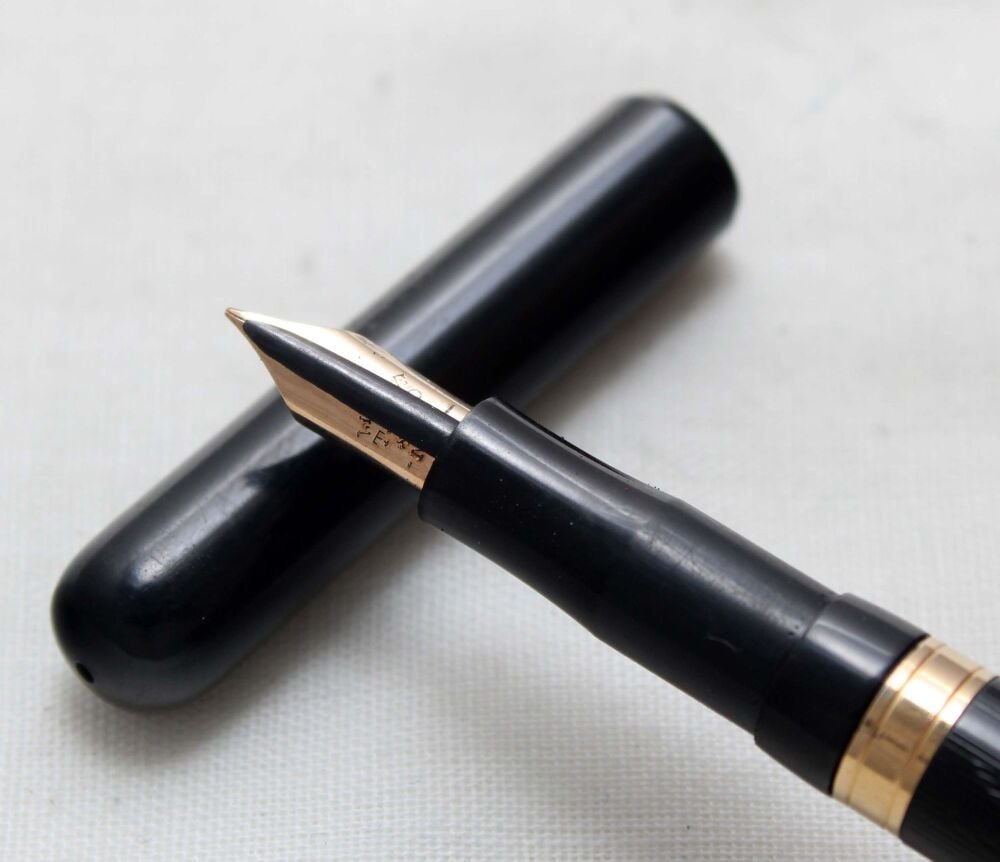5612. Swan (Mabie Todd) Eyedropper Fountain Pen in Black Hard Rubber, Superb Smooth Fine Flex FIVE STAR Nib.