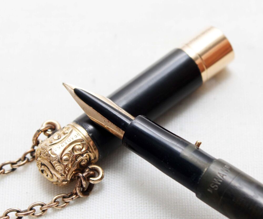 5613. Early Swan (Mabie Todd) Bayonet Chatelaine Eyedropper, Superb Fine Flex FIVE STAR Nib.