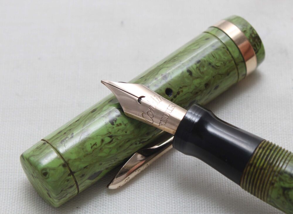 5624 Conklin Endura in Light and Dark Green Marble. Fine FIVE STAR Nib.