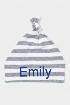 Personalised Baby Stripy Knotted Hat GREY