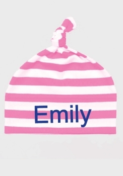 Personalised Baby Stripy Knotted Hat PINK