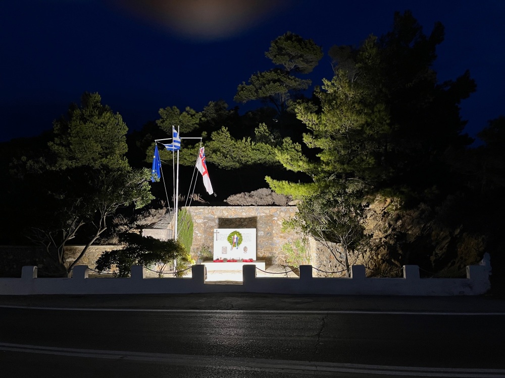Leros Intrepid memorial by night