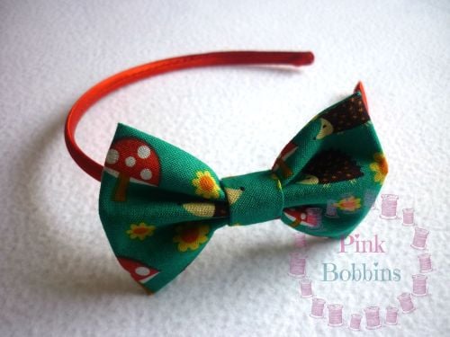 Hedgehog/toadstool woodland bow hairband