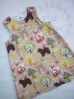 Beige woodland animal pinafore dress - made to order 