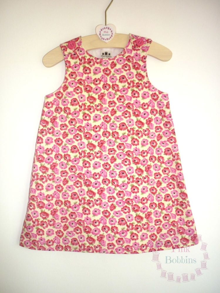 Pink poppy pinafore dress - made to order 