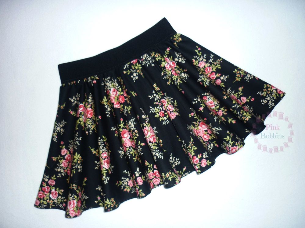 Black floral circle skirt - made to order 