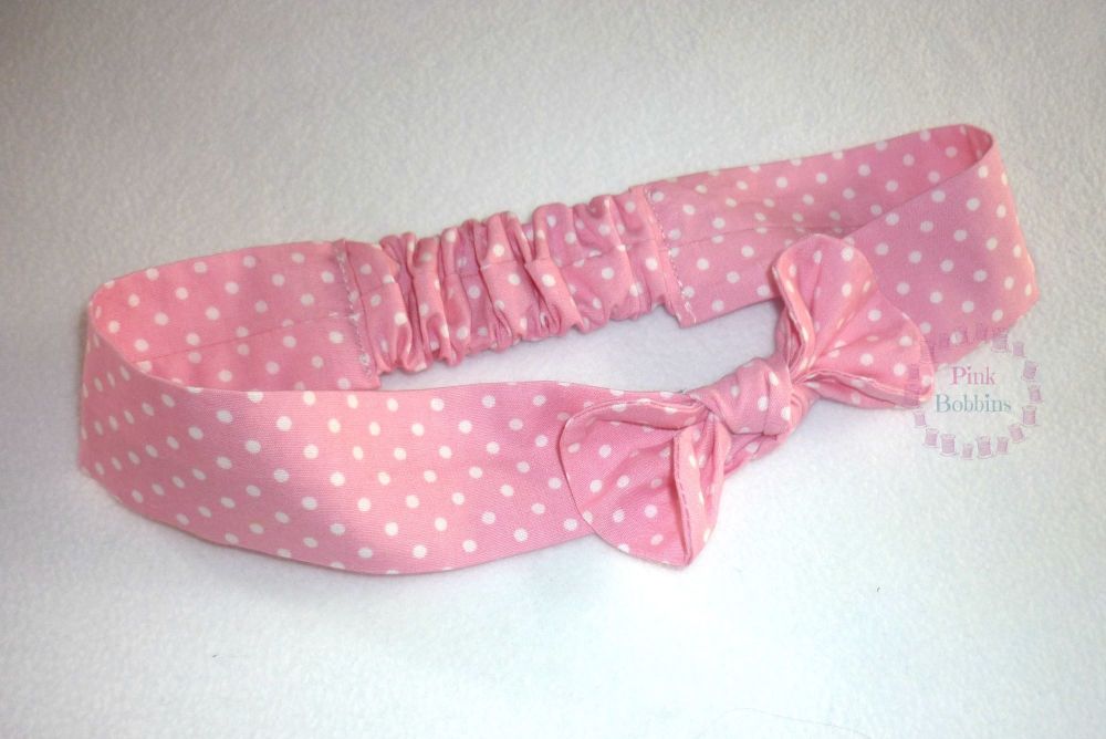 Pink polka dot fabric headband - made to order 