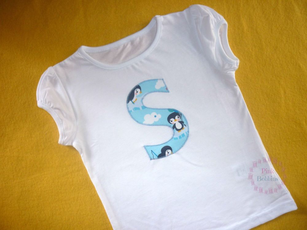 Initial t-shirt - girls cap sleeved top style - 3-4 years plus - choice of designs for the letter