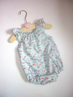 Blue flamingo ruffle neck romper - made to order 