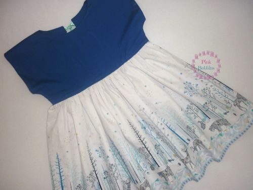 Blue and white norland forest scene dolman sleeve dress