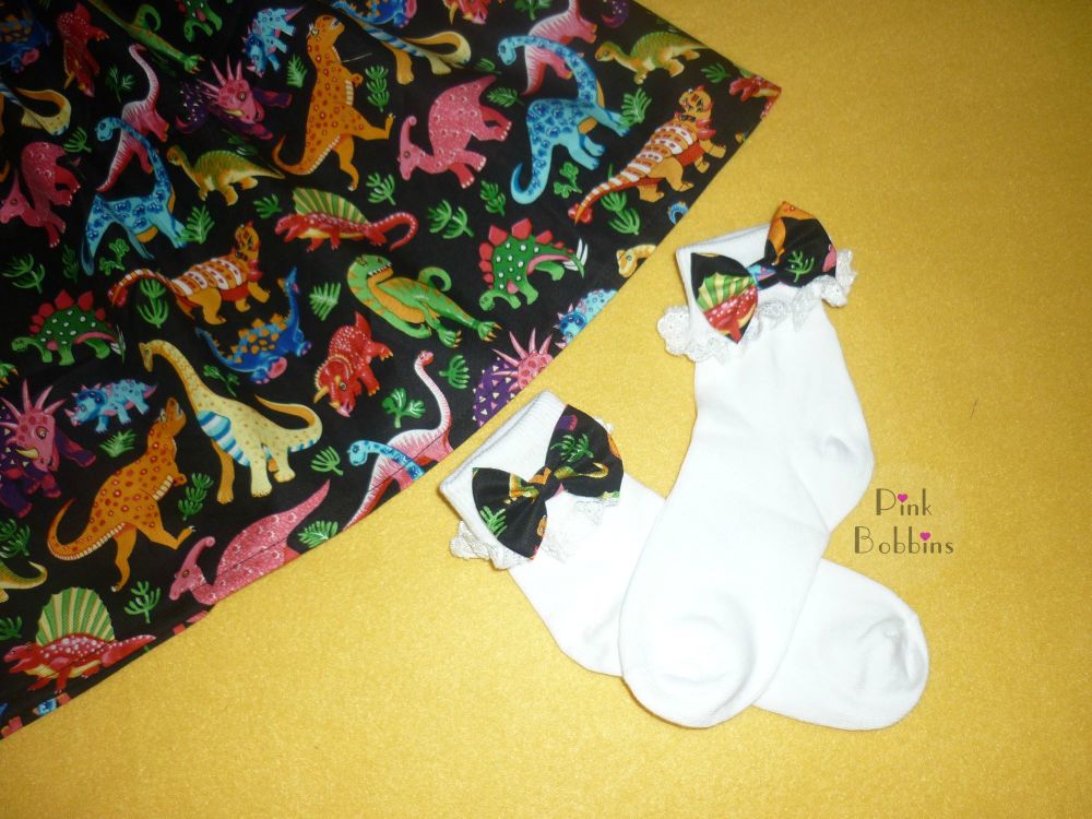 Dinosaur bow socks - made to order 
