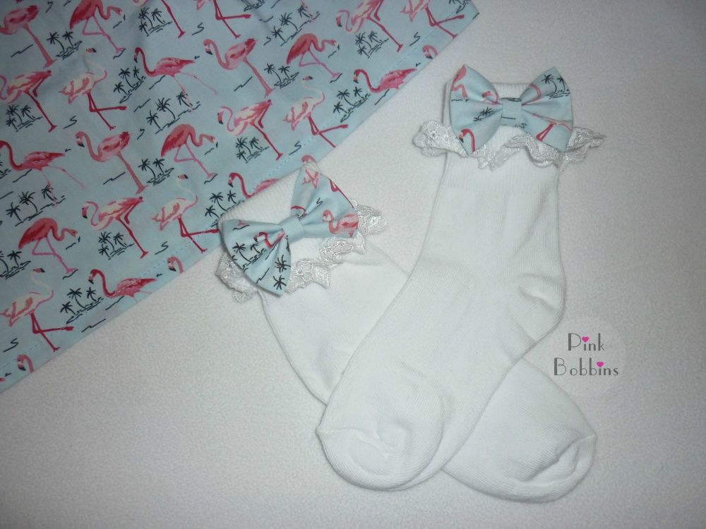 Flamingo bow socks - made to order 