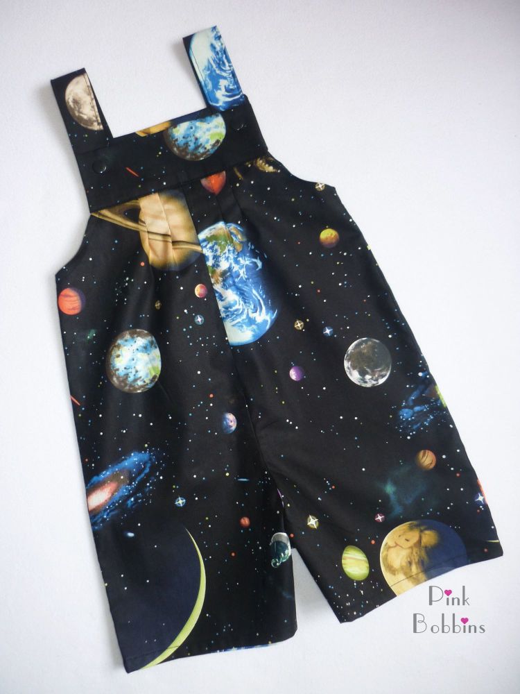 Space solar system dungarees - long or short leg - made to order 