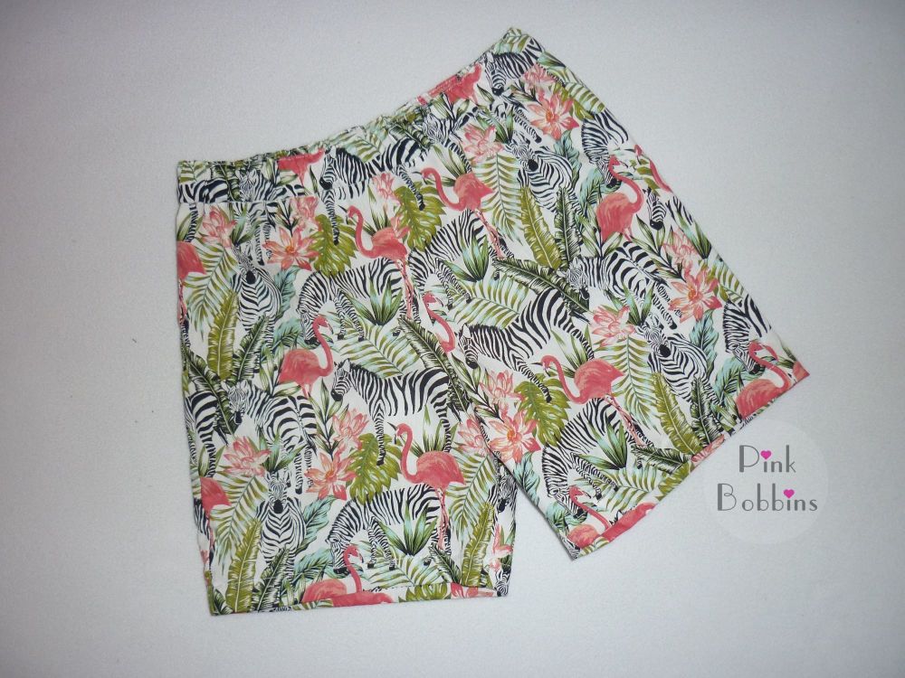 Zebra and flamingo shorts - made to order 