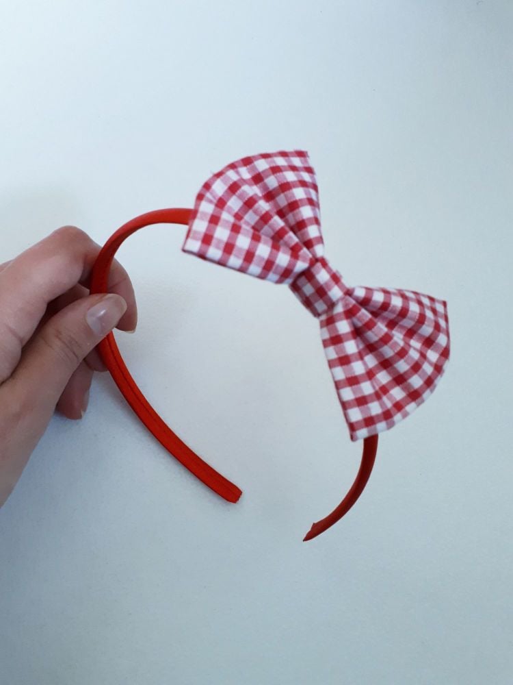 Red gingham bow hairband - made to order 