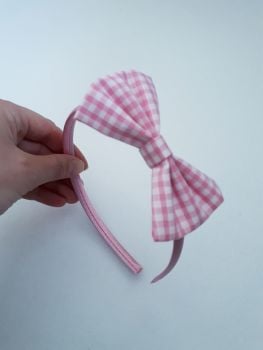 Pink gingham bow hairband