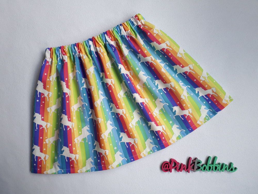 Rainbow & unicorn skirt - made to order