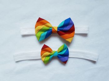 Rainbow bow elastic headband - in stock