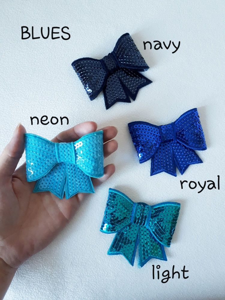 Blue shades - sequin hair bow - in stock