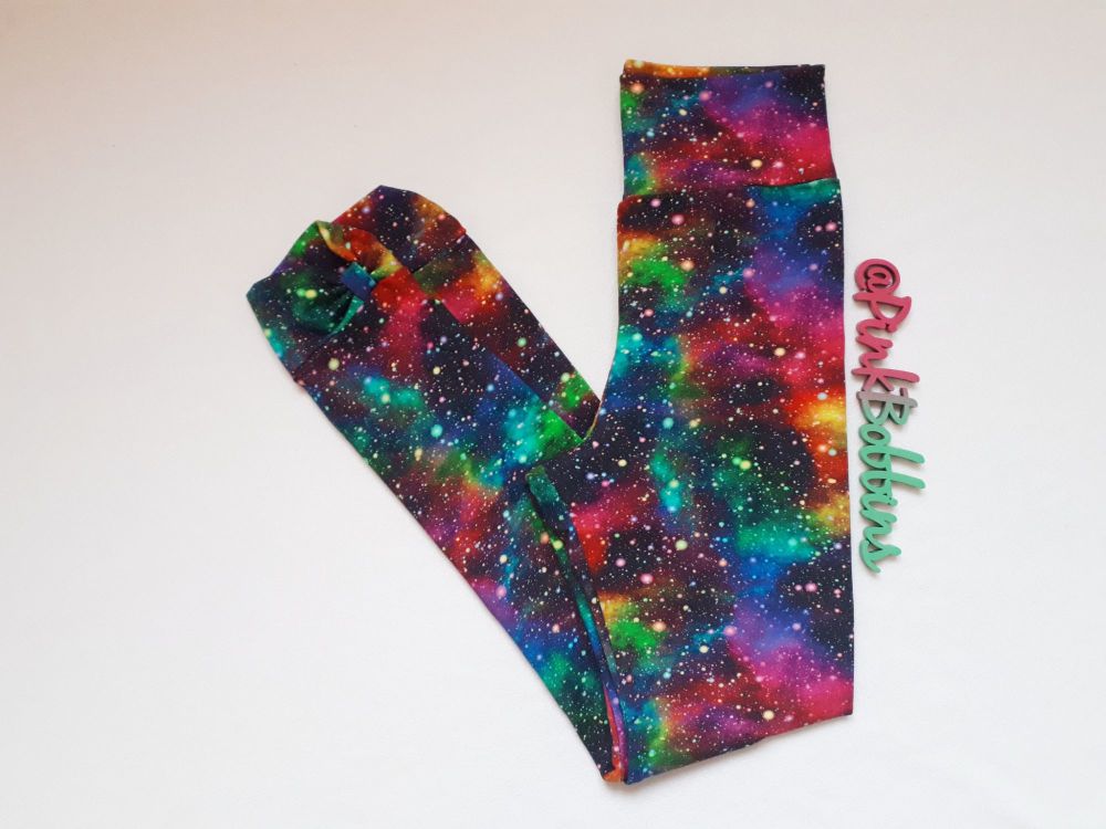 Rainbow galaxy leggings with optional bow cuffs